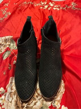 Lucky Brand Black Perforated Ankle Booties- real leather